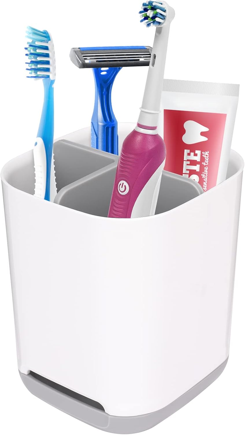 Wyjmowany plastikowy uchwyt na szczoteczkę do zębów z otworem odpływowym – 2 przegródki na szczoteczki do zębów + 1 pojemnik do przechowywania – spód
