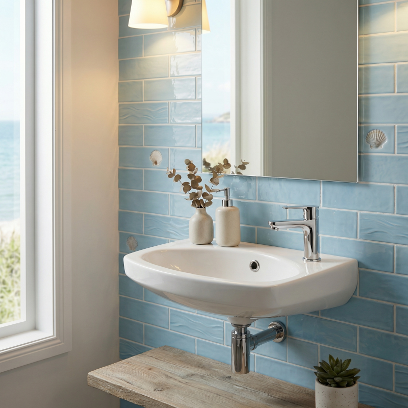 Siko Lave-mains mural Blanc 35 × 28 cm – trou de robinetterie à droite, avec trop-plein (EUR913) (EUR913) - 2