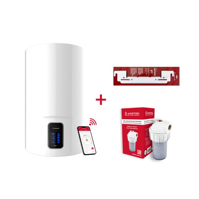 Termo eléctrico, Ariston, Lydos Wifi 100 litros + Filtro Antical + Soporte de pared Instafix, Clase Energetica B