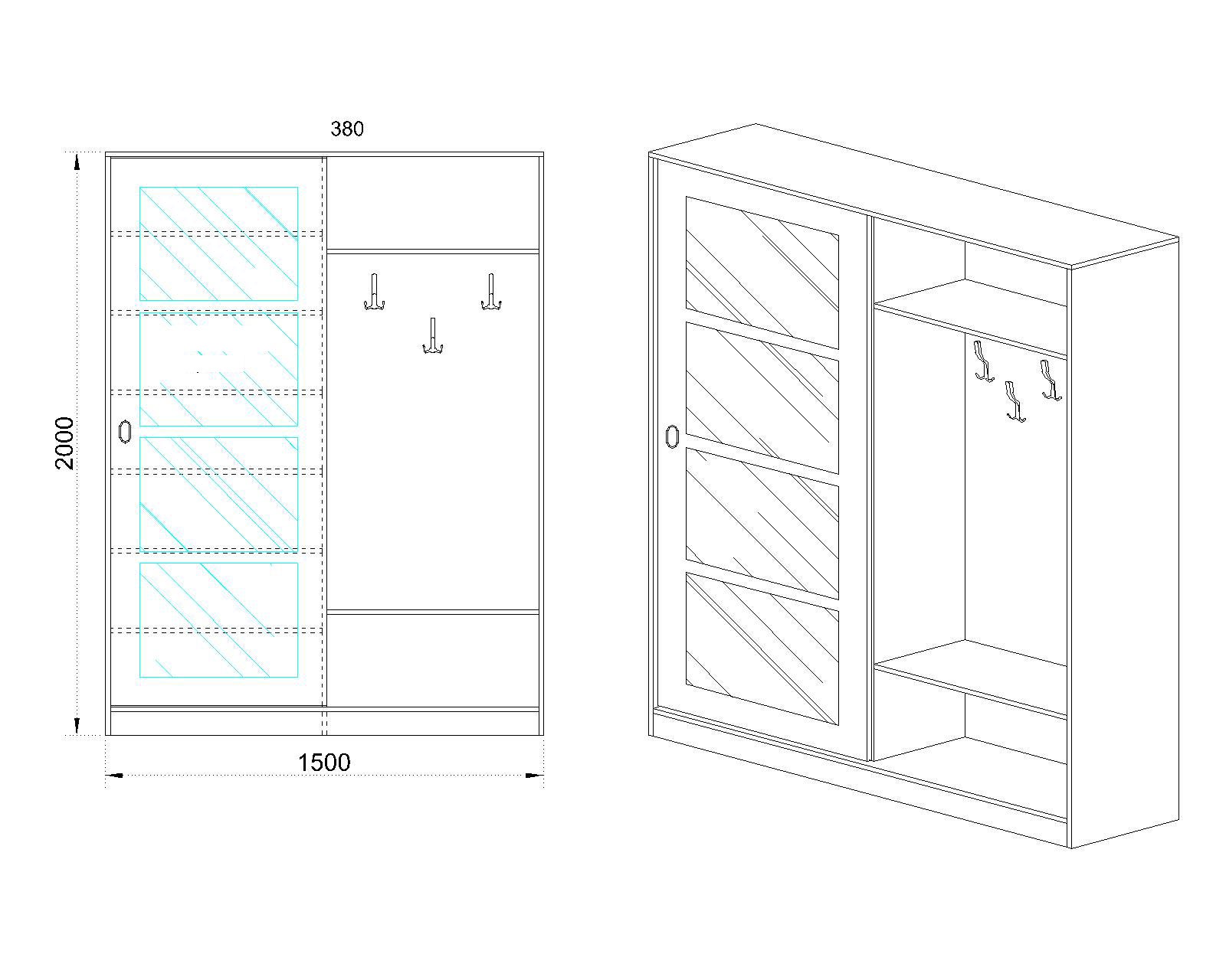 mobile ingresso moderno con anta scorrevole II2 150x200 rovere chiaro - 2