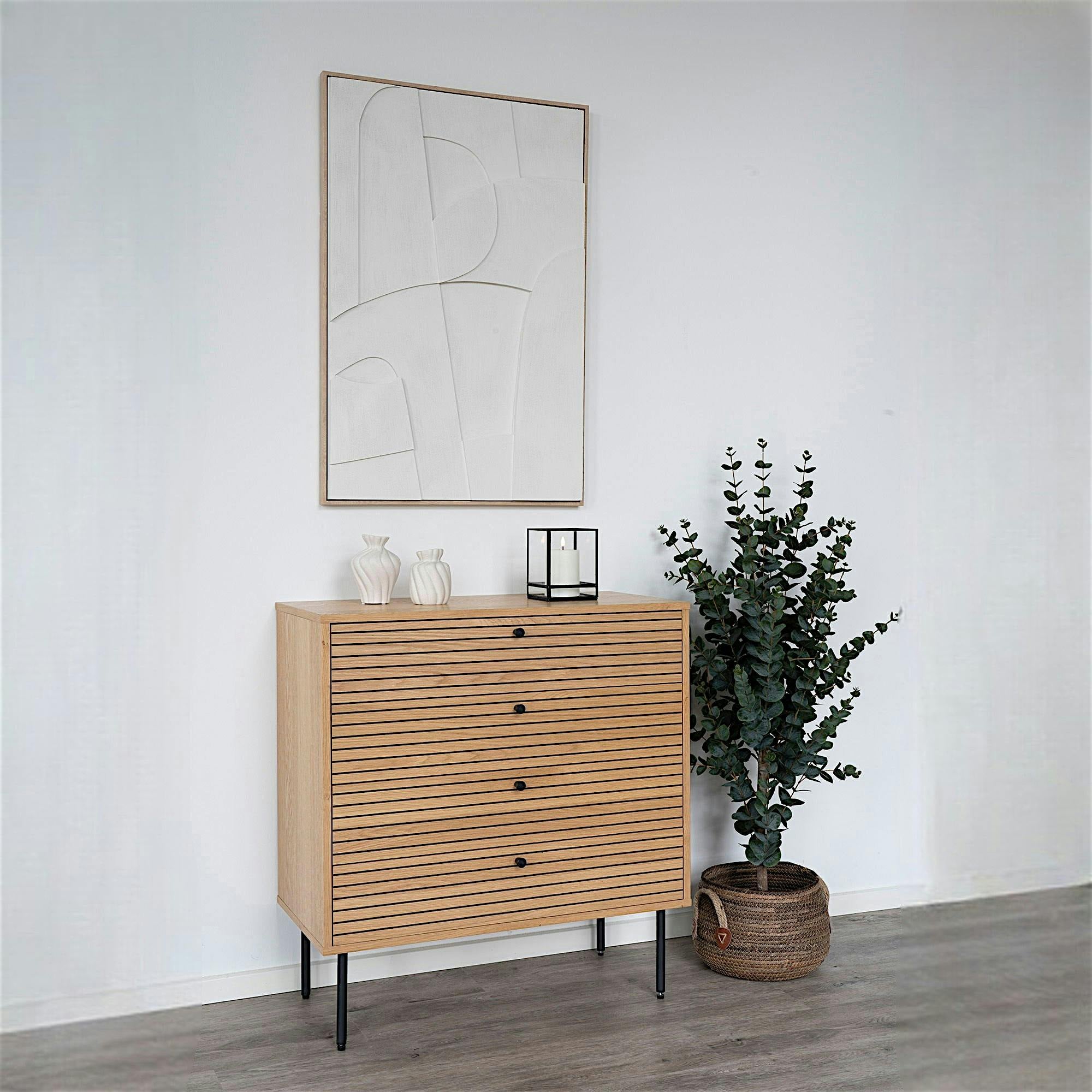 Commode d'entrée 4 tiroirs effet rainuré ASSENS | Leroy Merlin