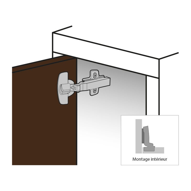 Charnière sensys porte fine 8646i amortie (sans embase) - Coudure : 0 mm - Décor : Noir Obsidien - Entraxe : 52 mm -HETTICH - 4