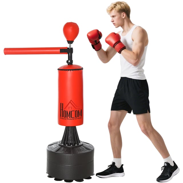 Saco de boxe altura ajustável punching ball base giratória reutilizável PU EPE HDPE 88x48x155-205cm vermelho