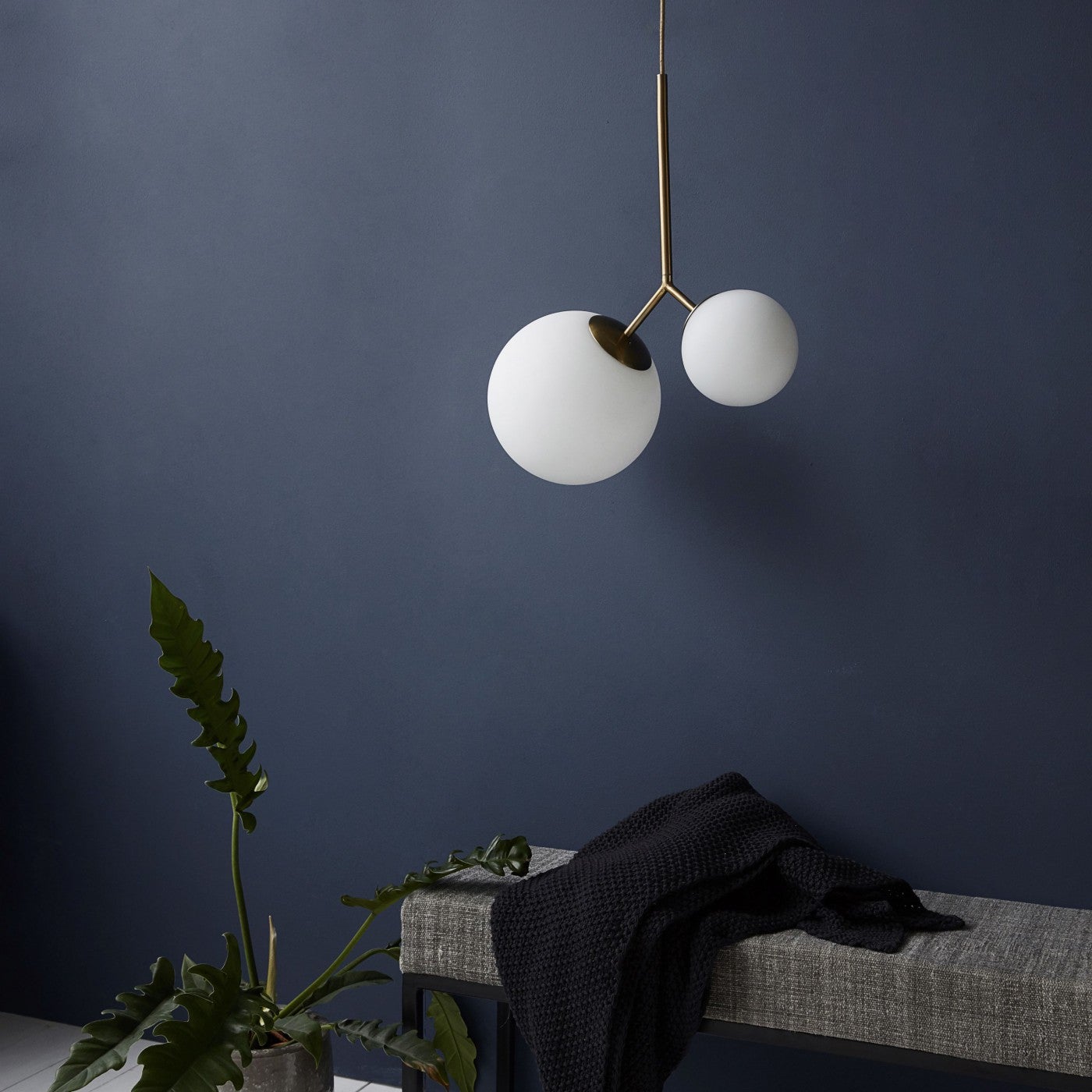 TWICE-Suspension 2 lumières Métal/Verre H70cm - - 5
