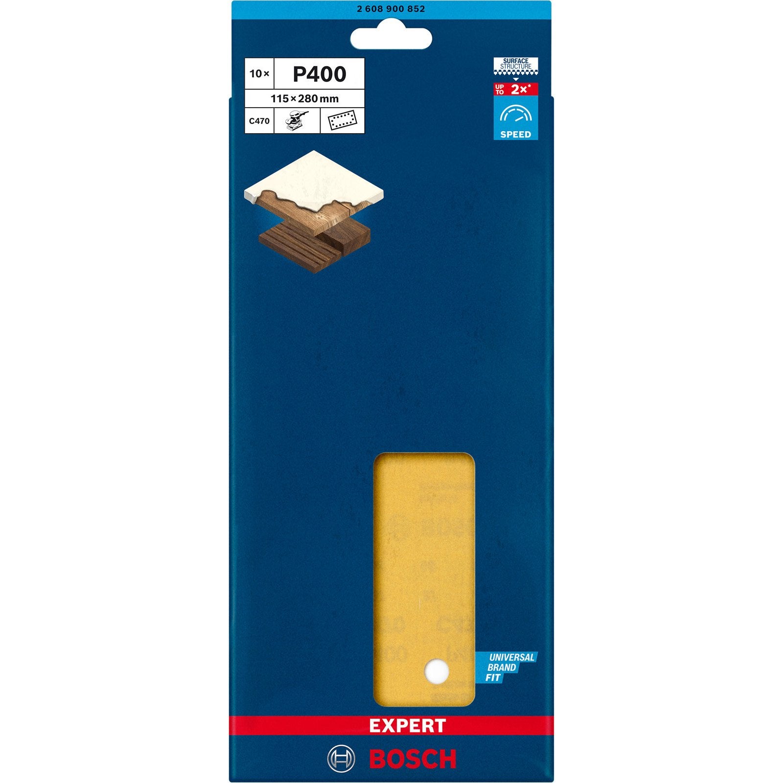 Bosch Professional 10x Carte abrasive Expert C470 con 14 fori (per Legno duro, Vernice su legno, 115x280 mm, Grana 400, accessorio Levigatrice orbital - 8
