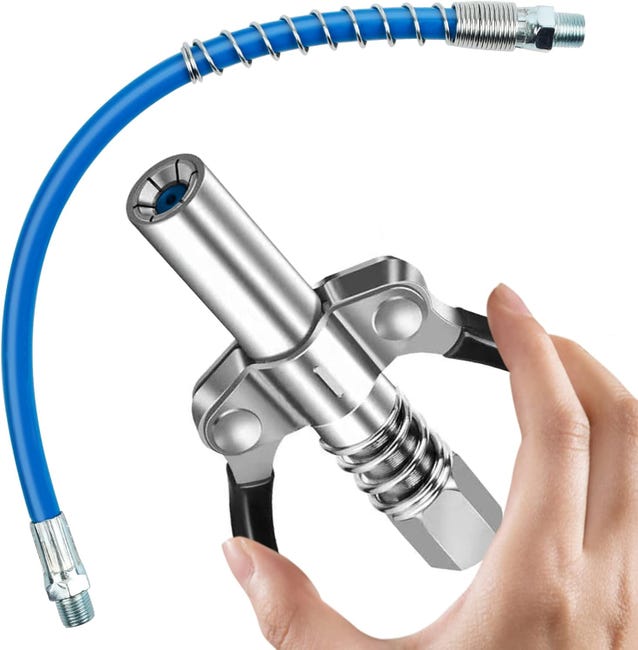 Embout Pistolet à Graisse Double Poignée + Tuyau 30 Cm – 9 Raccords M6/M8/M10, Pression Max 10000 PSI