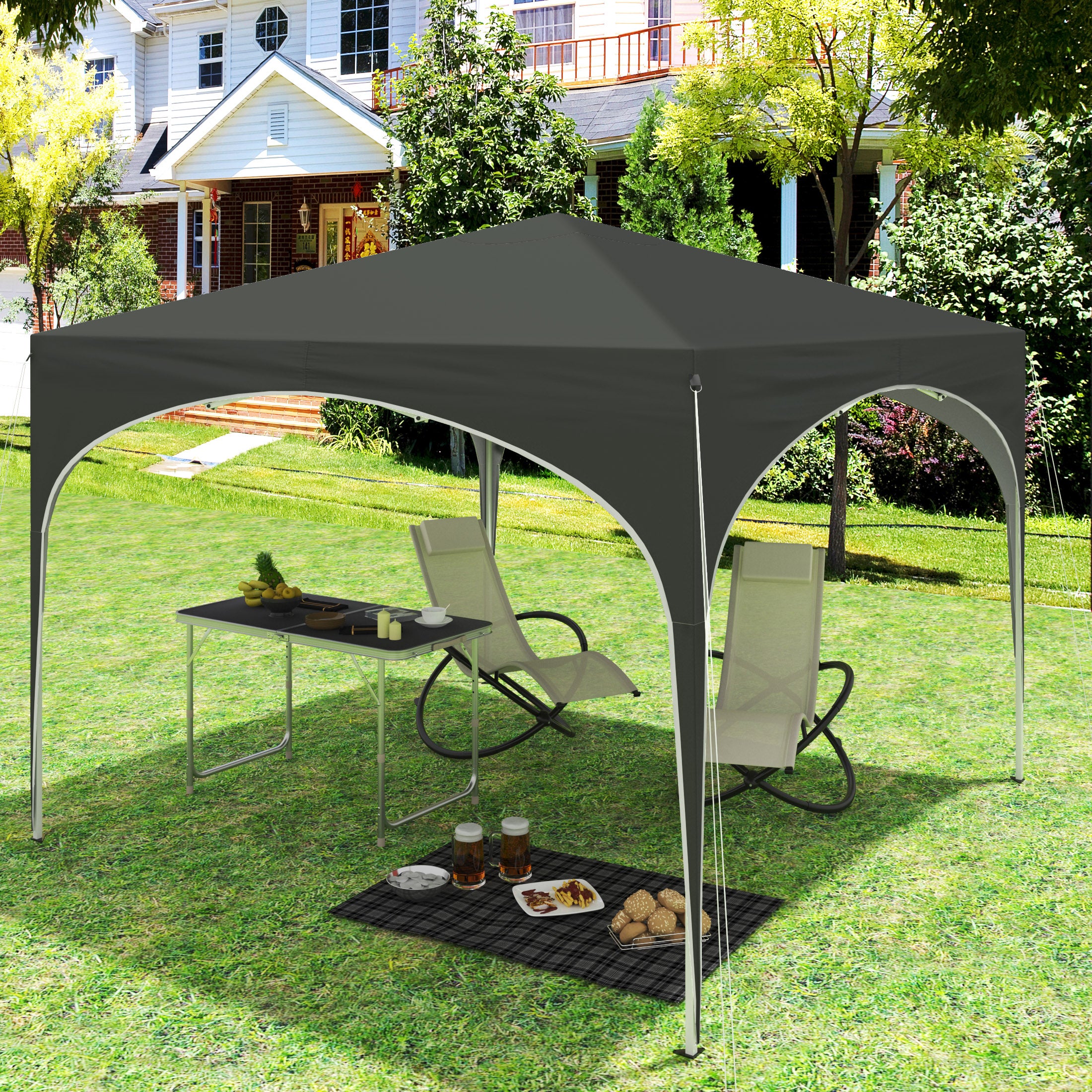 3x3m Party Tent Garden Gazebo Pop Up Pavilion with Semicircle Roof for Outdoor Market Waterproof Collapsible Canopy gris