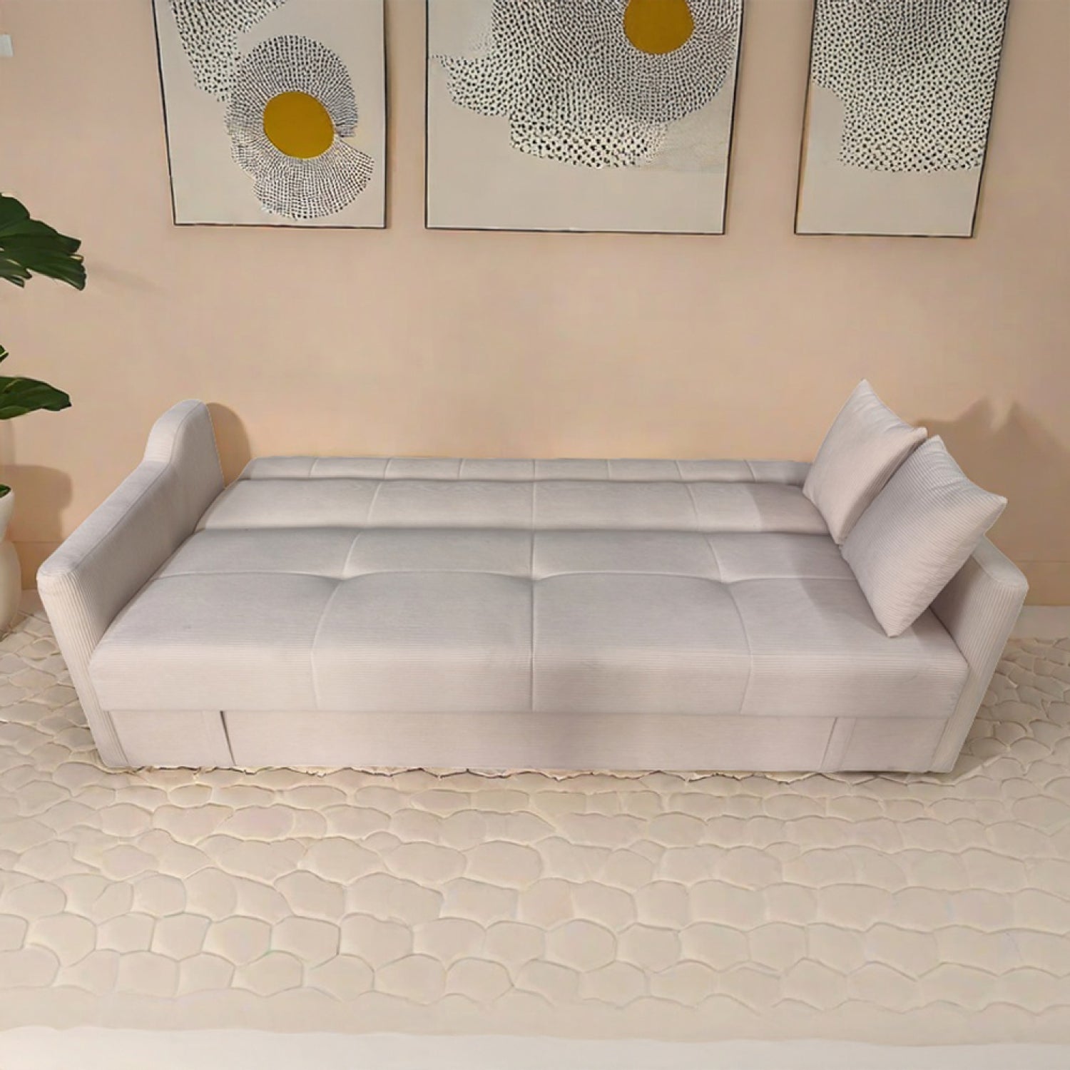 Canapé convertible avec coffre en velours cotelé beige 3 places ADARE - 6