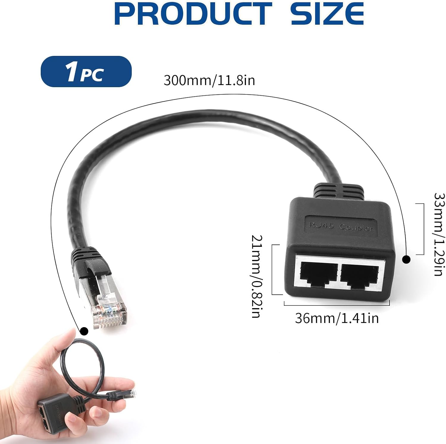 Noir，Répartiteur RJ45, Repartiteur Cable Ethernet, 1 Mâle vers 2 Femelles Adaptateur Multiprise Ethernet, Doubleur Splitter RJ45 pour Cat5 Cat5e Cat6 - 2