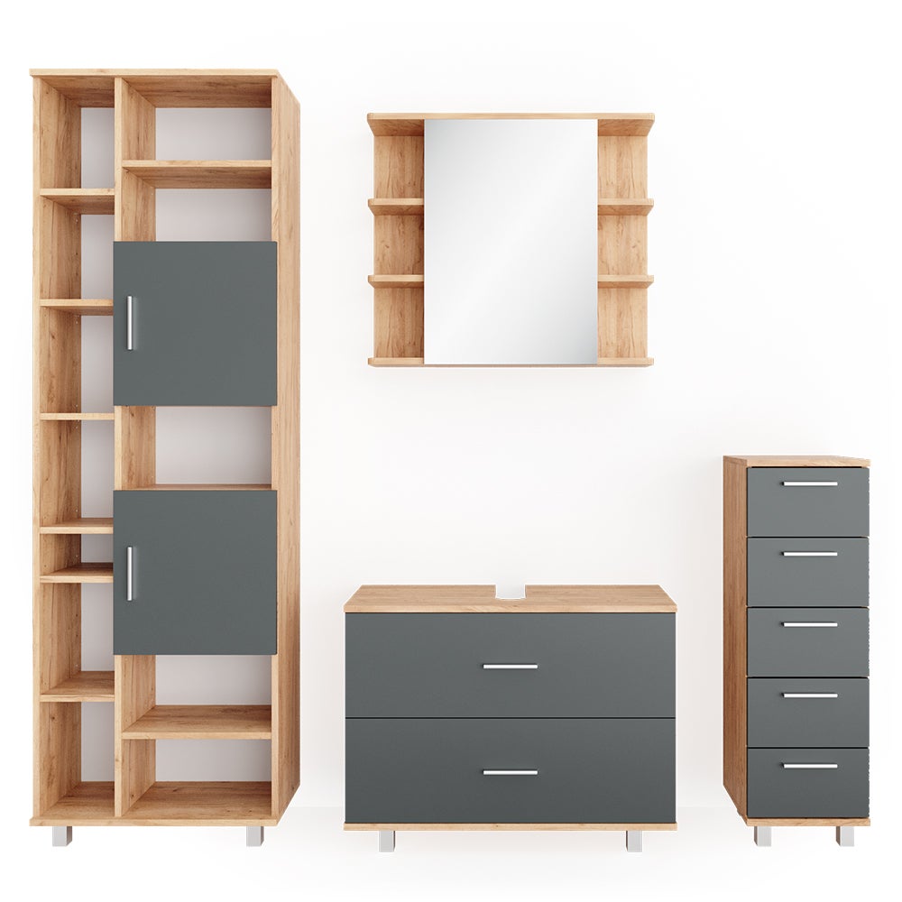 Vicco Zestaw mebli łazienkowych Ilias, Antracyt/złoty dąb, 4 części