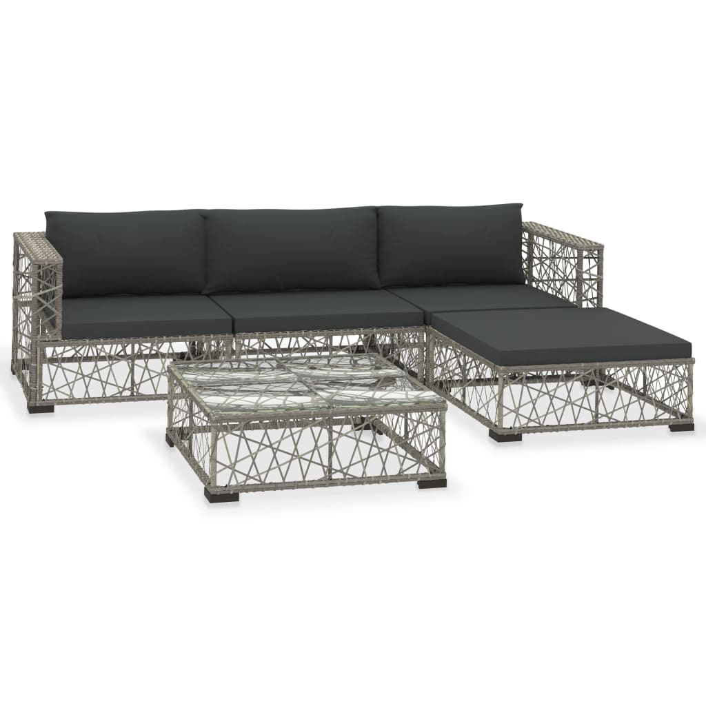 Maison Exclusive - 5 pcs conjunto lounge de jardim c/ almofadões vime PE cinzento - 2