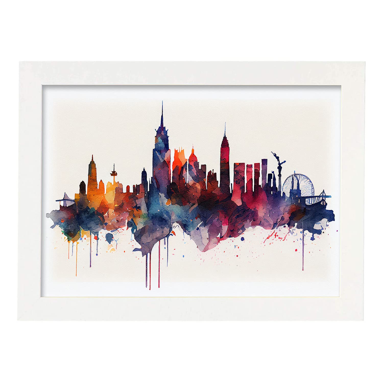 Nacnic poster de nueva york en estilo acuarela ilustraciones a todo color de ciudades y monumentos del mundo y modelo 1 a3 con marco blancos