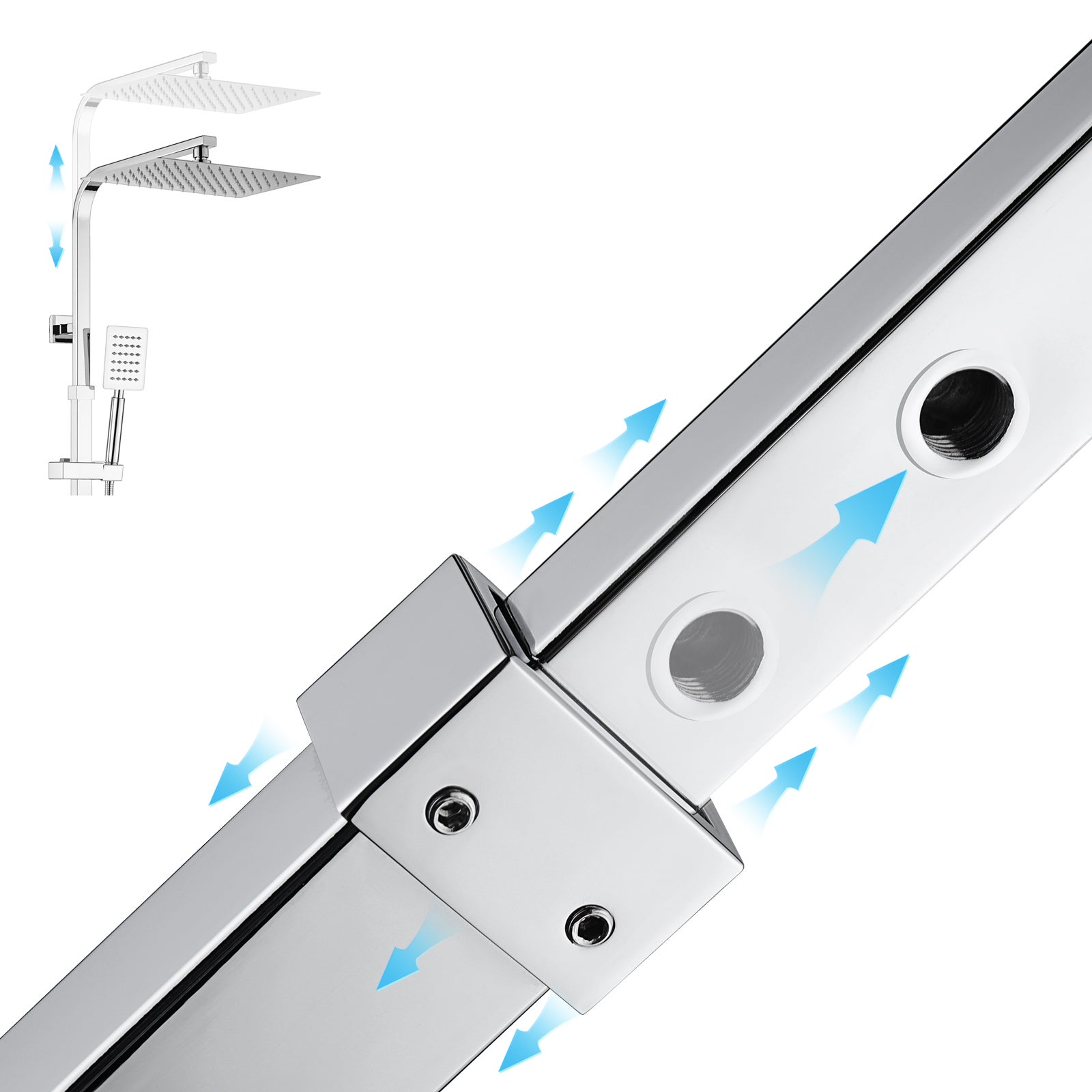 Colonne de douche thermostatique,3 Fonctions Kit de Douche en laiton,avec Mitigeur de Douche Cascade,Hauteur Réglable 98.5-129.5 cm,Chromé - 8