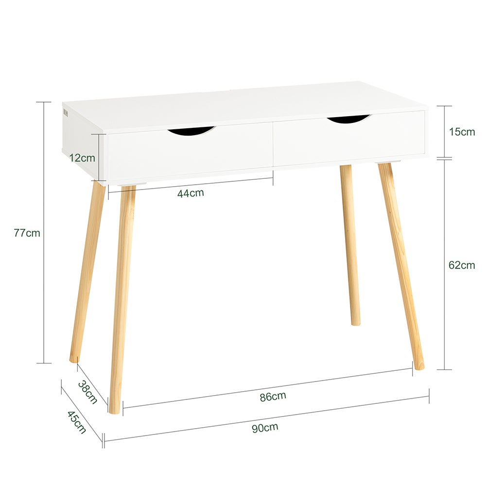 SoBuy FWT40-WN Table de Bureau Informatique Secrétaire Table Plan de travail avec 2 tiroirs, Blanc-Naturel - 3