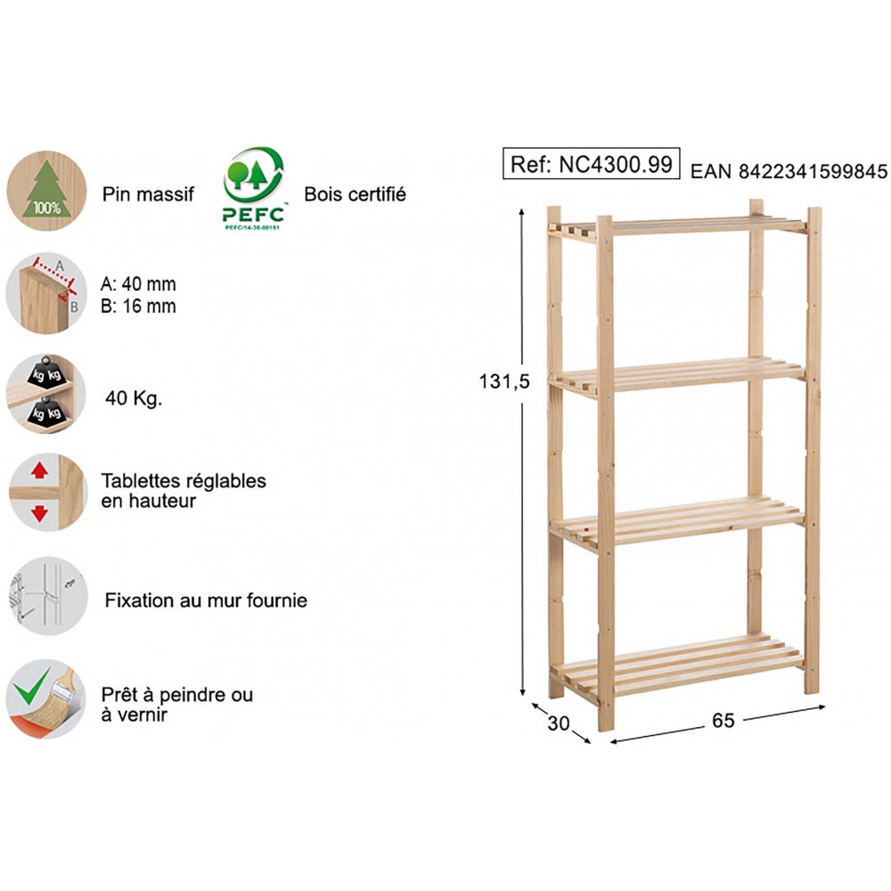 Etagère en kit profondeur 30 cm Natura 4 tablettes Astigarraga - 3