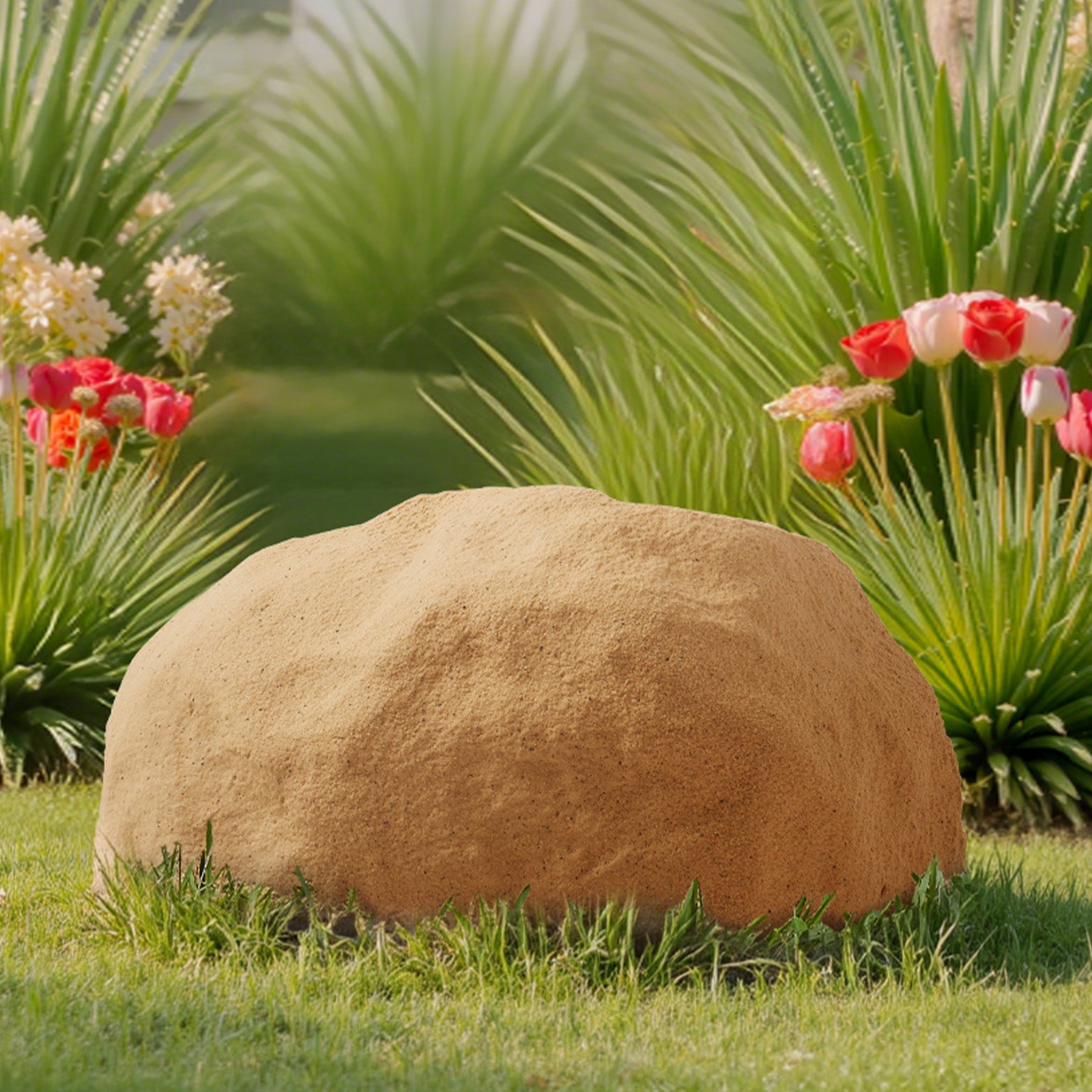 Roccia finta da giardino VEVOR, resina, copripompa/pozzo, piccola, aspetto realistico, decorazione esterna/paesaggio, giallo sabbia - 8