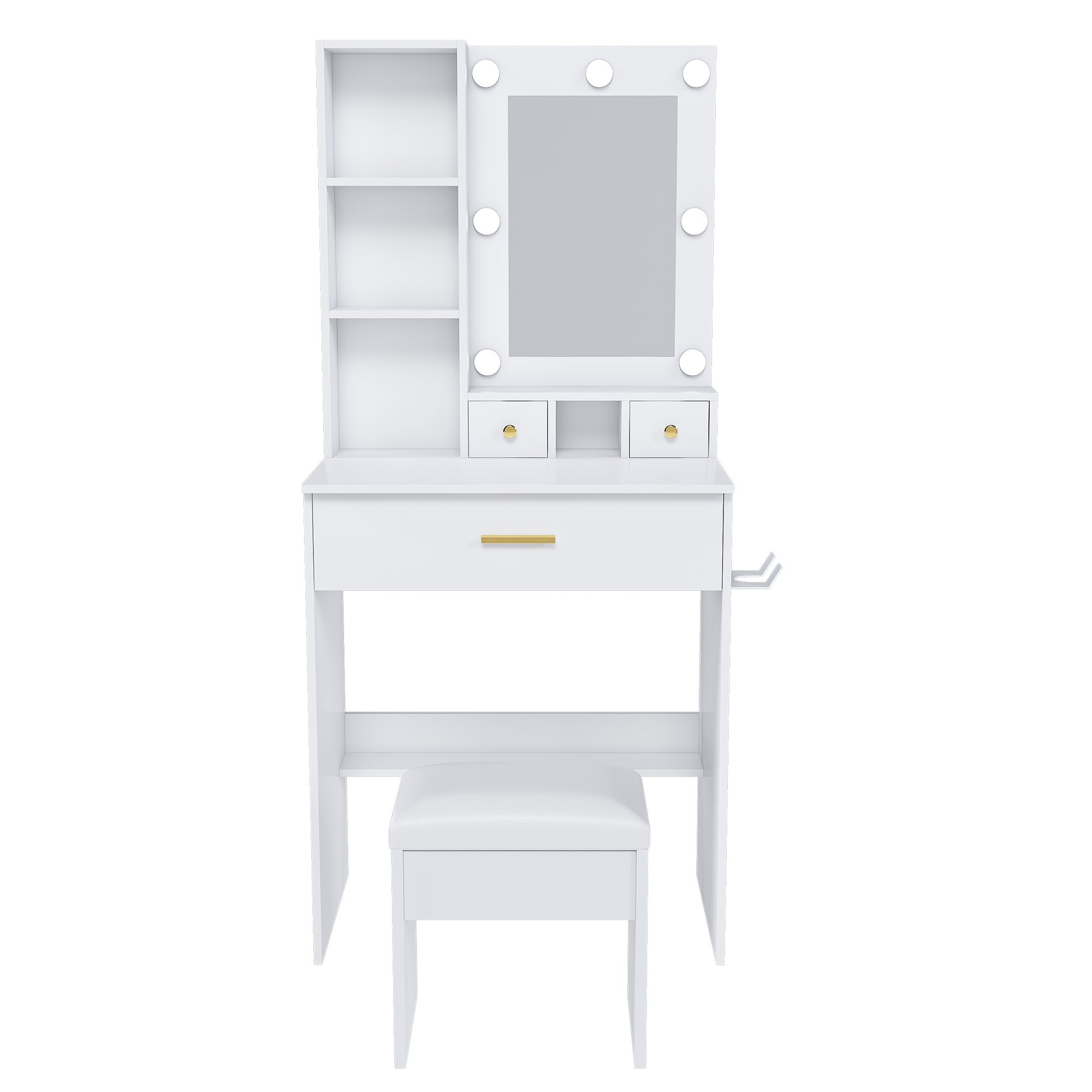 Coiffeuse 60x38x131.5 cm avec miroir, éclairage LED 3 modes, prise intégrée, MDF blanc - 8