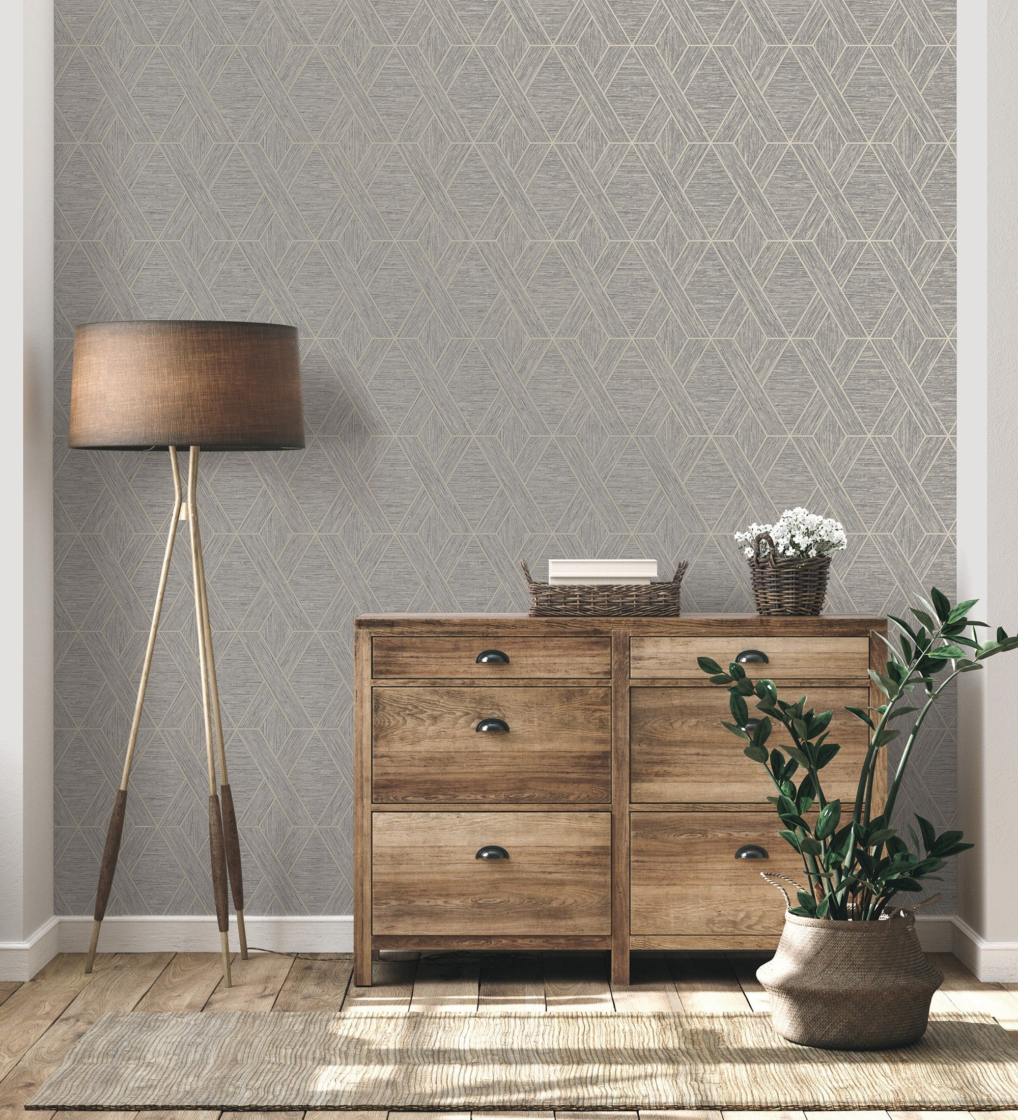 Papier peint lessivable géométrique avec lignes tressés métallisées imitation tissu - Evolet Braided 681976 de GAULAN - Rouleaux de 10 m x 0,52 m - 9