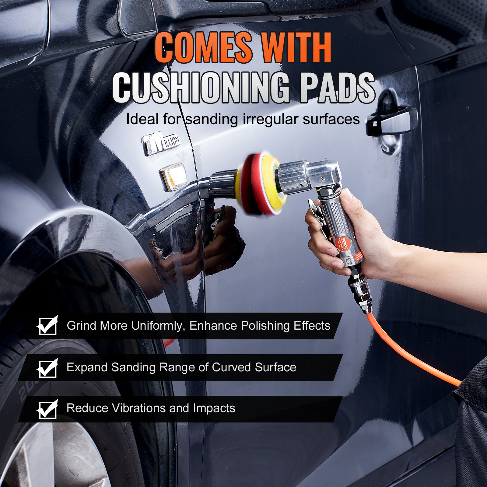 Mini Ponceuse Pneumatique VEVOR 1/2/3 po 2,5/5/7,6 cm Ponceuse Orbitale Aléatoire Vitesse 15000 tr/min Kit Ponceuse Voiture Carrosserie 58PCS Éponges - 5