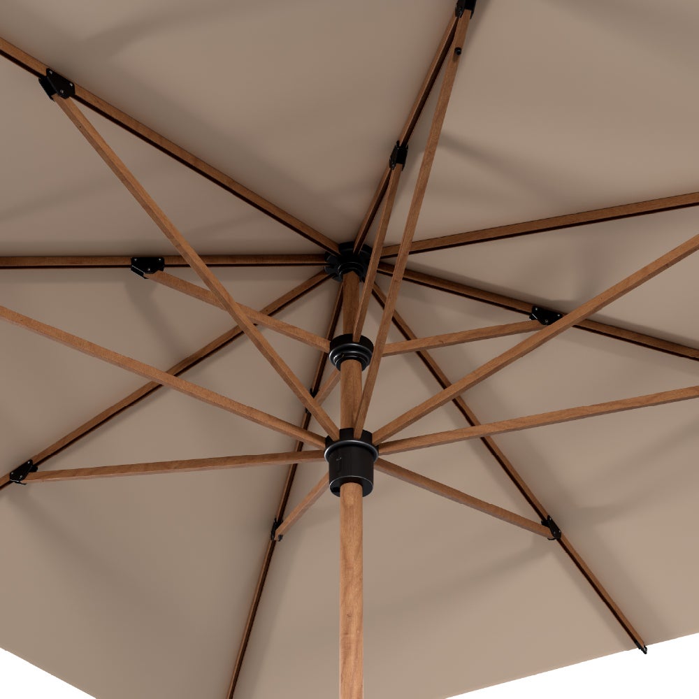 IASO Basics Sintra – Parasol carré 4x4, toile beige, structure effet bois - 4