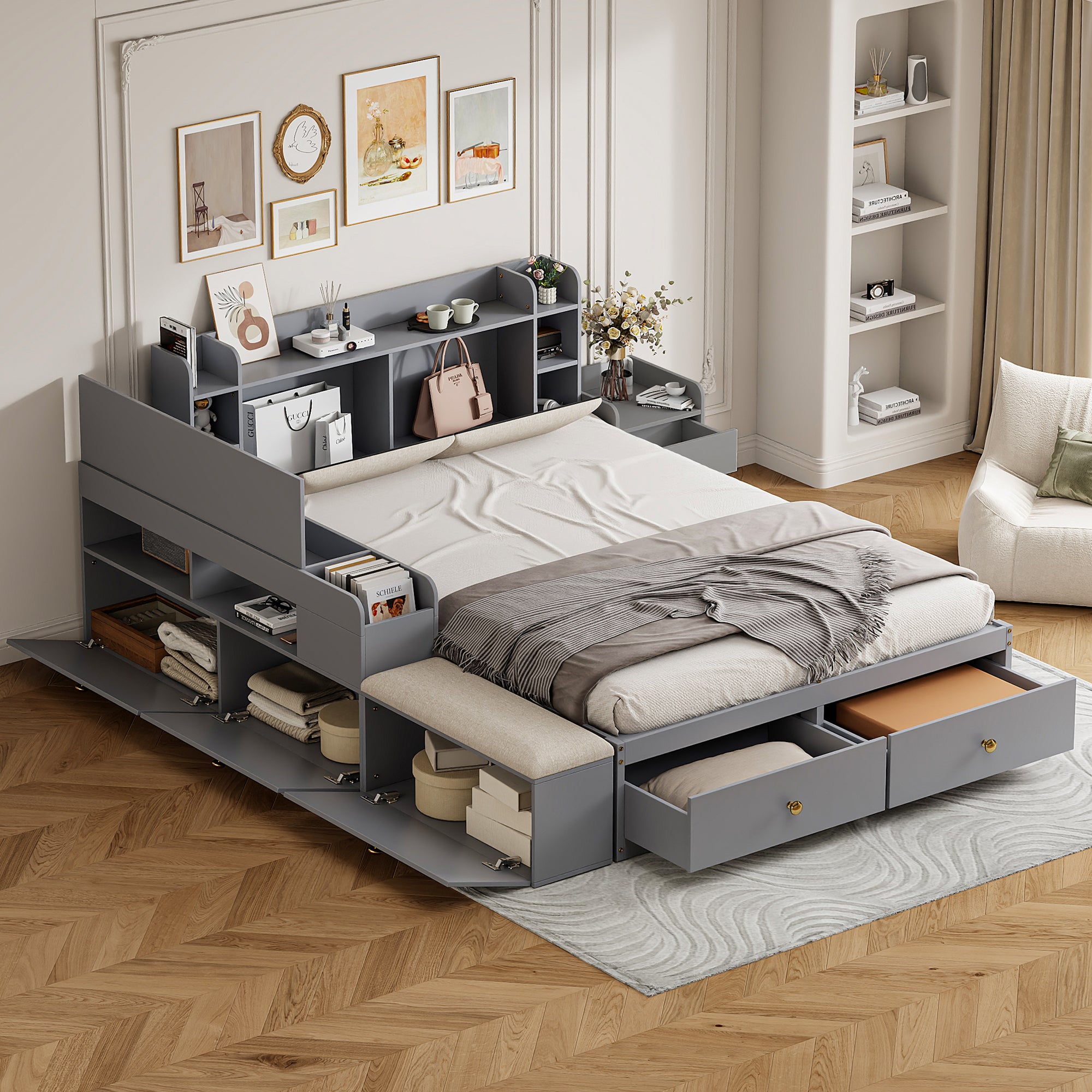 GAOMON Struttura letto king size con stazione di ricarica e