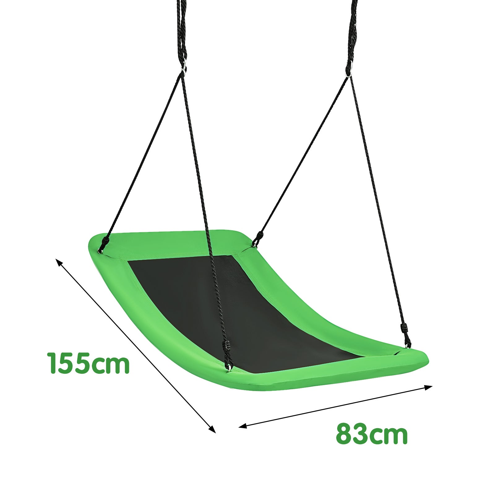 Huśtawka gniazdowa wygięta, obciążenie do 150 kg, regulowana lina, 120-180 cm, huśtawka wisząca, huśtawka ogrodowa dla dzieci i dorosłych (zielona) - 3