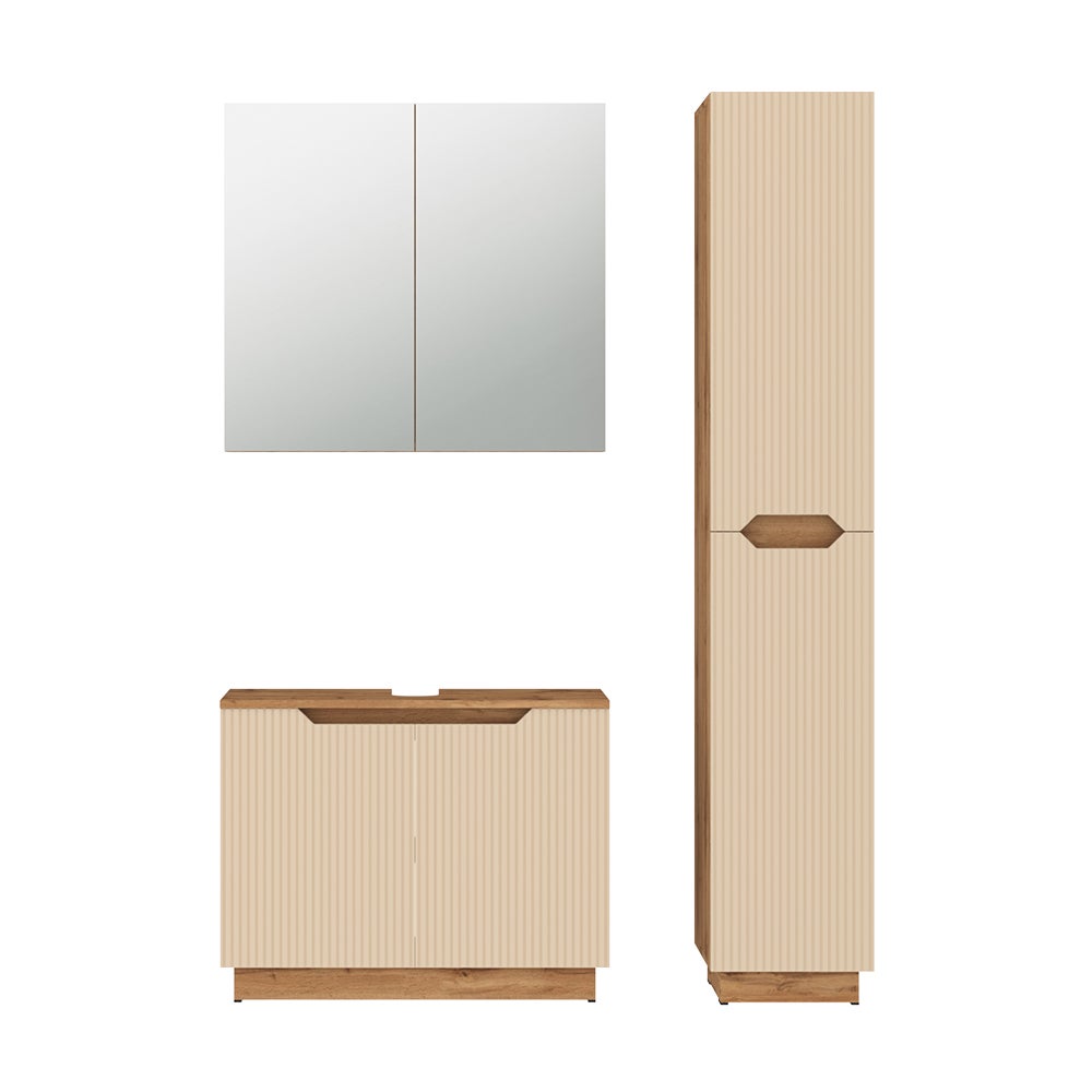 Vicco Zestaw mebli łazienkowych Lotta, Dąb/kaszmir w paski, 3 części