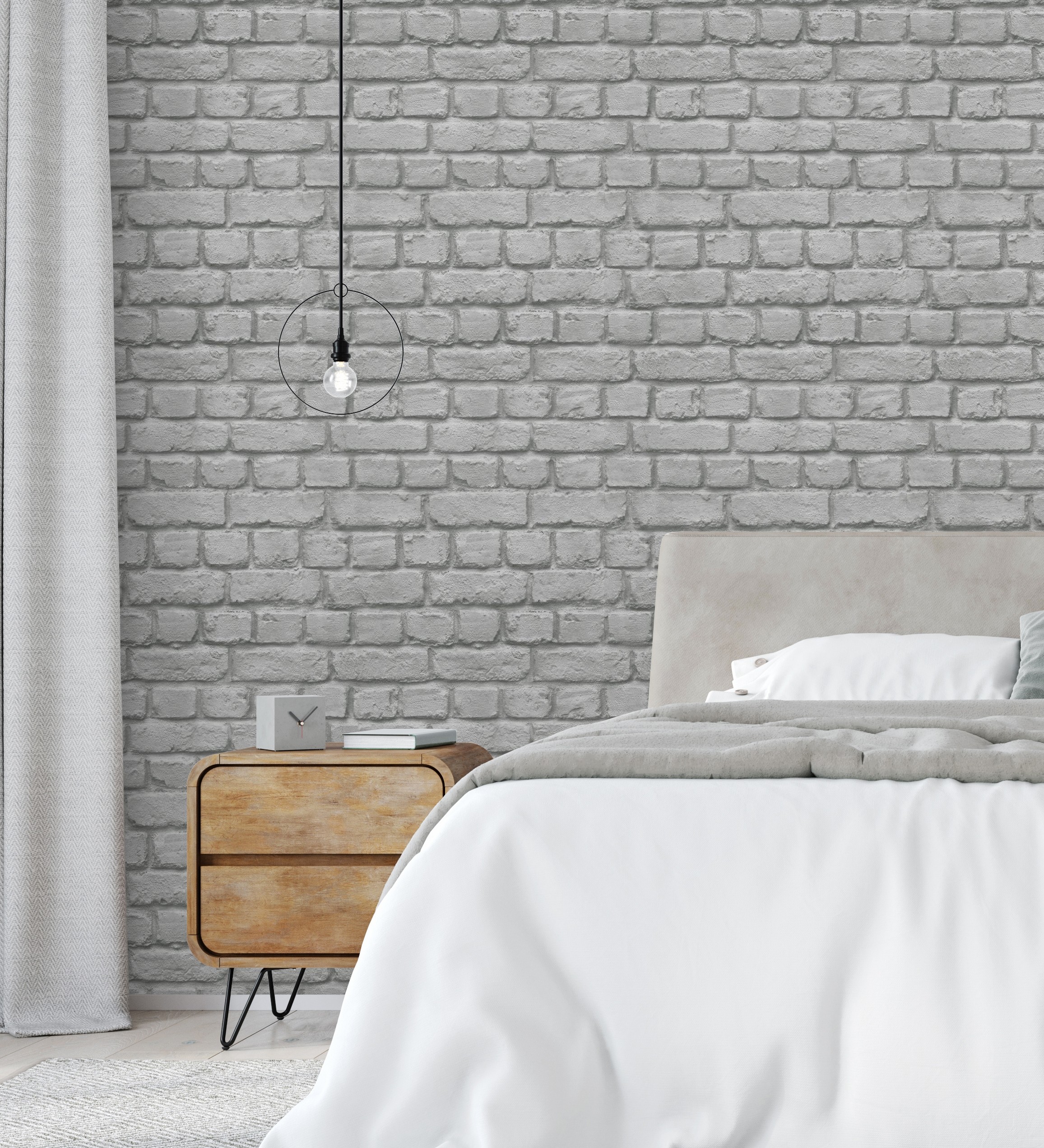 Papel pintado imitación muro de ladrillo gris industrial con textura - dayton 6224 de gaulan - rollo de 10 m x 0,53 m