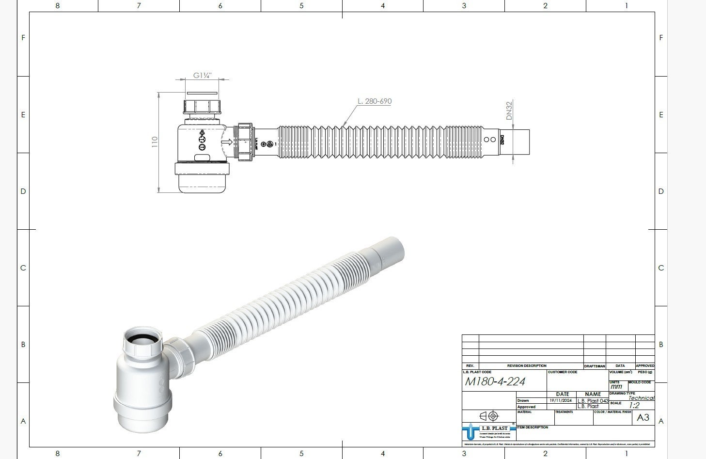 Sifón de botella MINI con conexión de manguera flexible Ø1