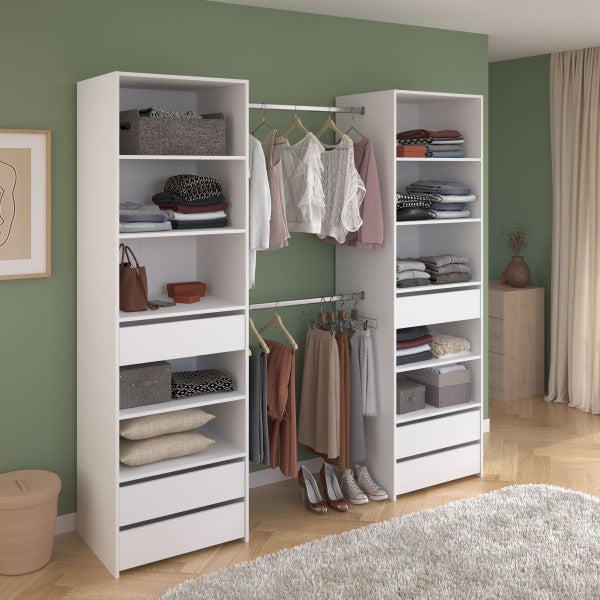 Dressing - ANETO - Blanc - Double colonne - 6 tiroirs - 2 barres de penderie - L199,9 x H200 x P49,7 cm - PARISOT