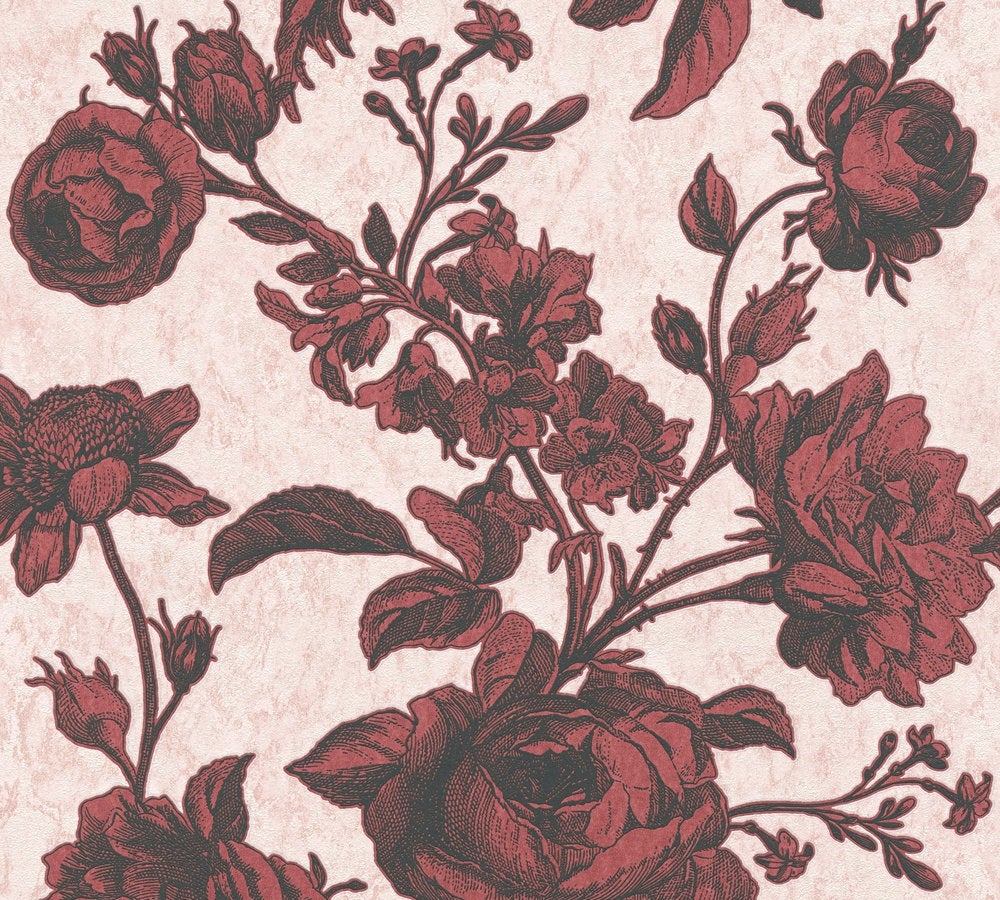 Papel pintado floral TADESSI Lenni M1-No.1841, papel pintado floral natural no tejido rojo y rosa para sala de estar, dormitorio o cocina - 4