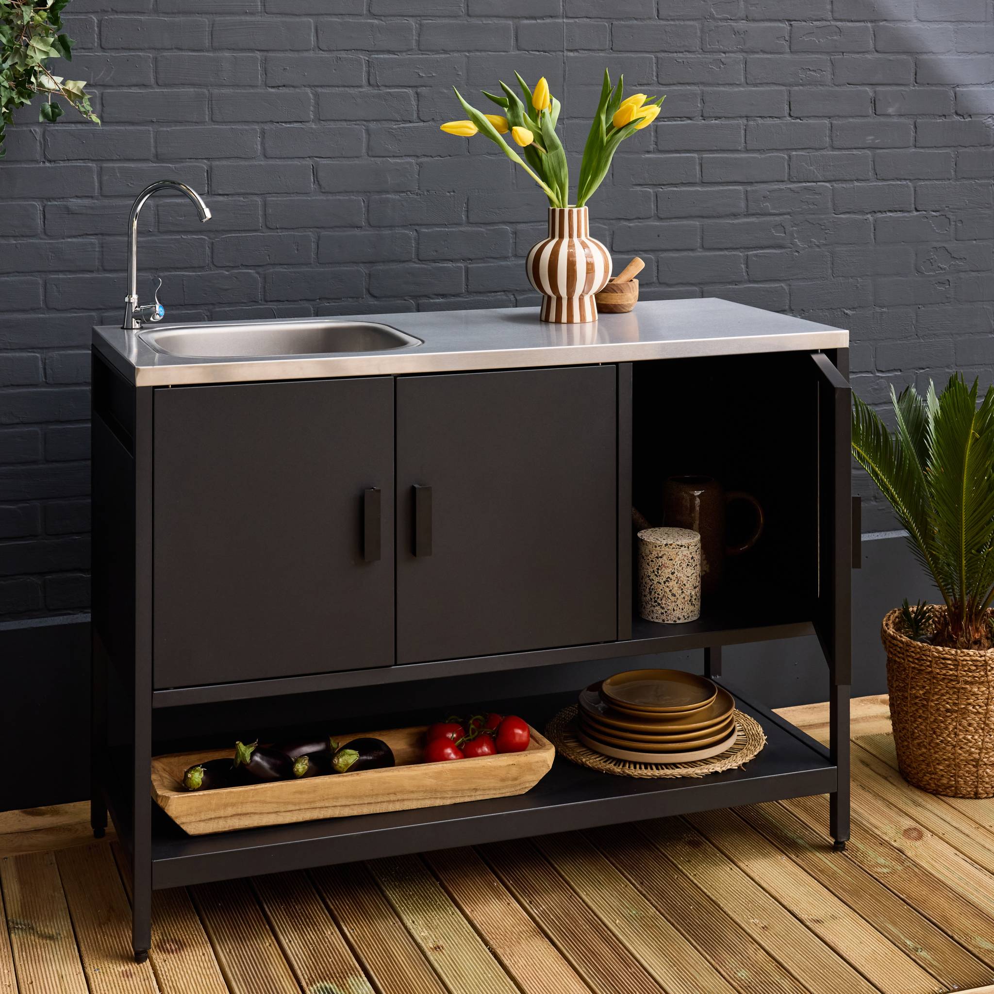 Cozinha externa em aço com pia, 120cm, Naxos, Preto, 120x51x112.5 cm - 3