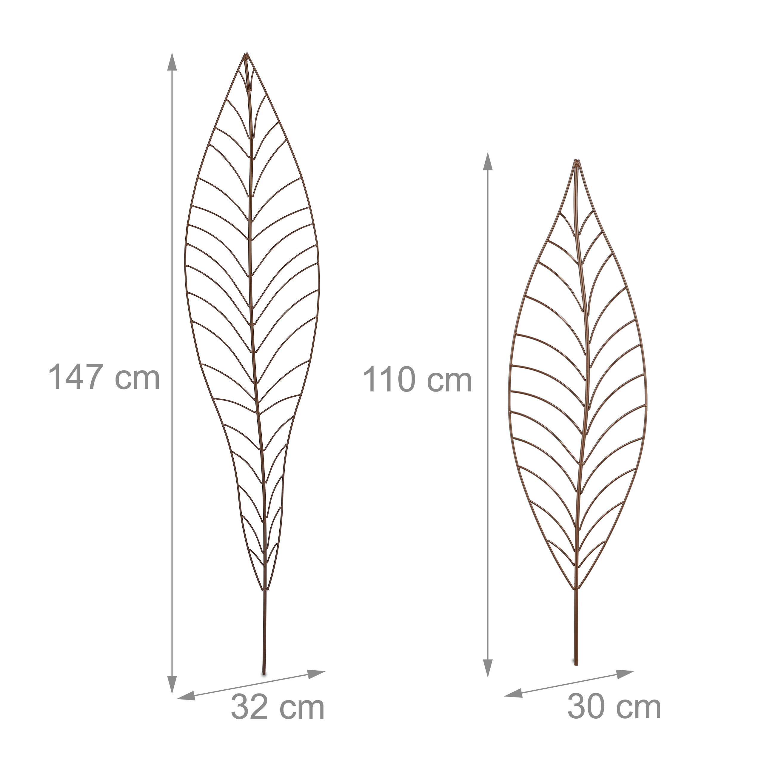 Tuteur à plantes, lot de 2 (dimensions différentes), en forme de feuille, métallique, non fixe, marron, Relaxdays - 4