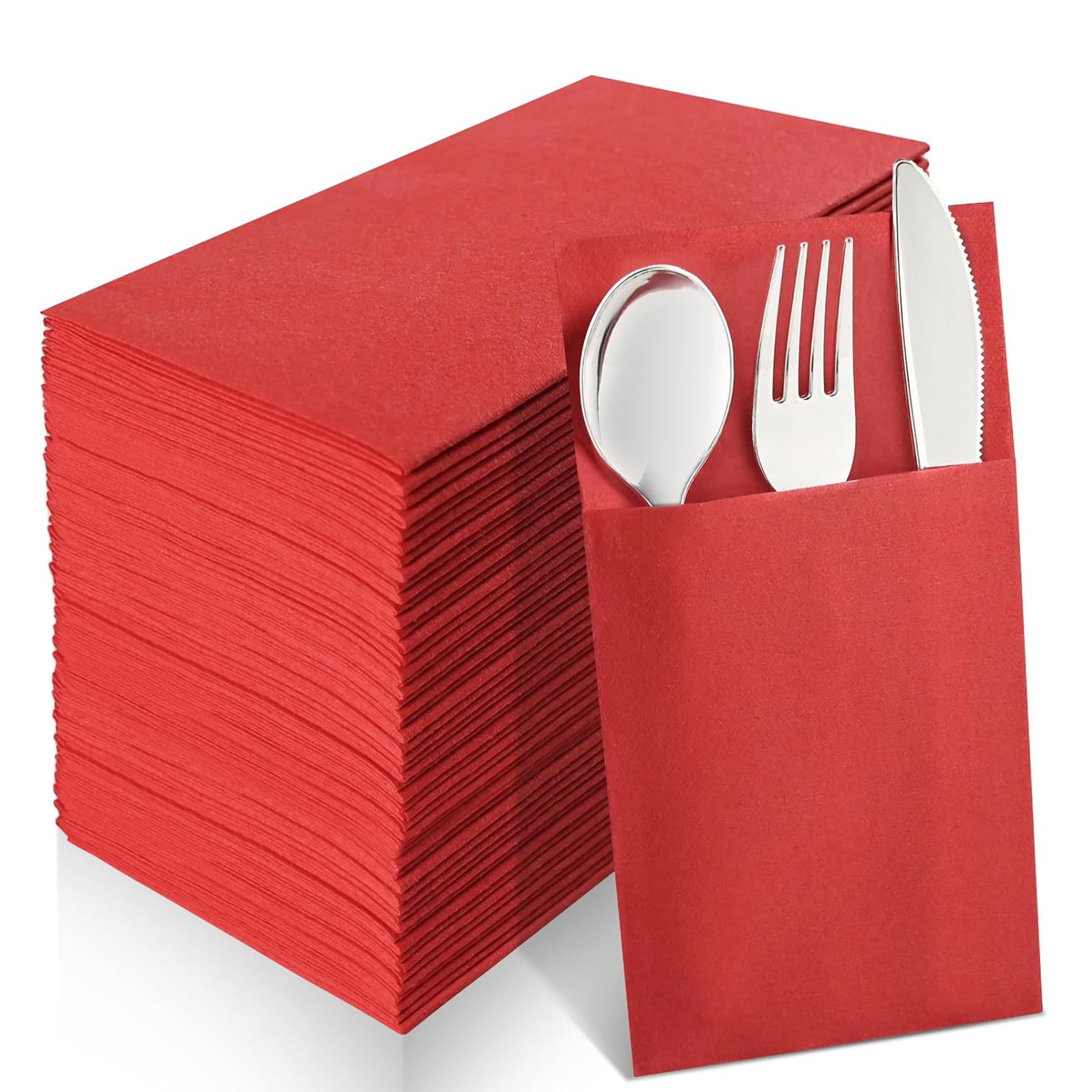 Confezione da 50 tovaglioli usa e getta effetto lino, con tasca per posate integrata, panno prepiegato in legno come tovaglioli di carta per matrimoni, cene o feste