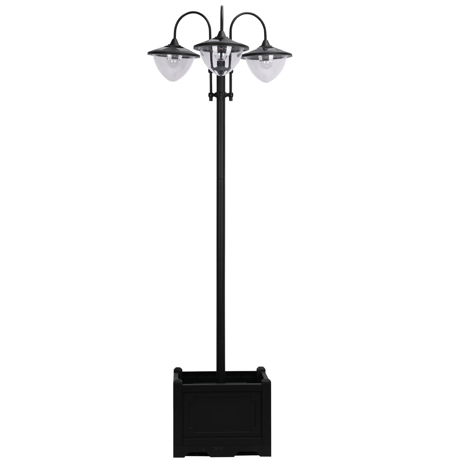 Juego de 3 faroles solares, lámpara de pie de metal, farol de jardín 60 x 55 x 189 cm, con base para maceta, color negro