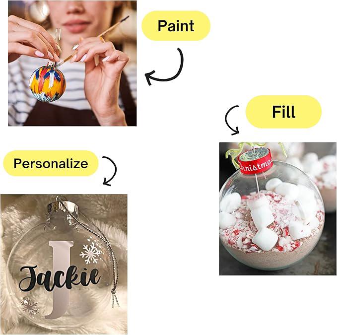 Lot de 12 boules de Noël en verre transparent 4E's Novelty de 8 cm - Boules de Noël en verre remplissables avec cordon de suspension, grandes boules d - 3