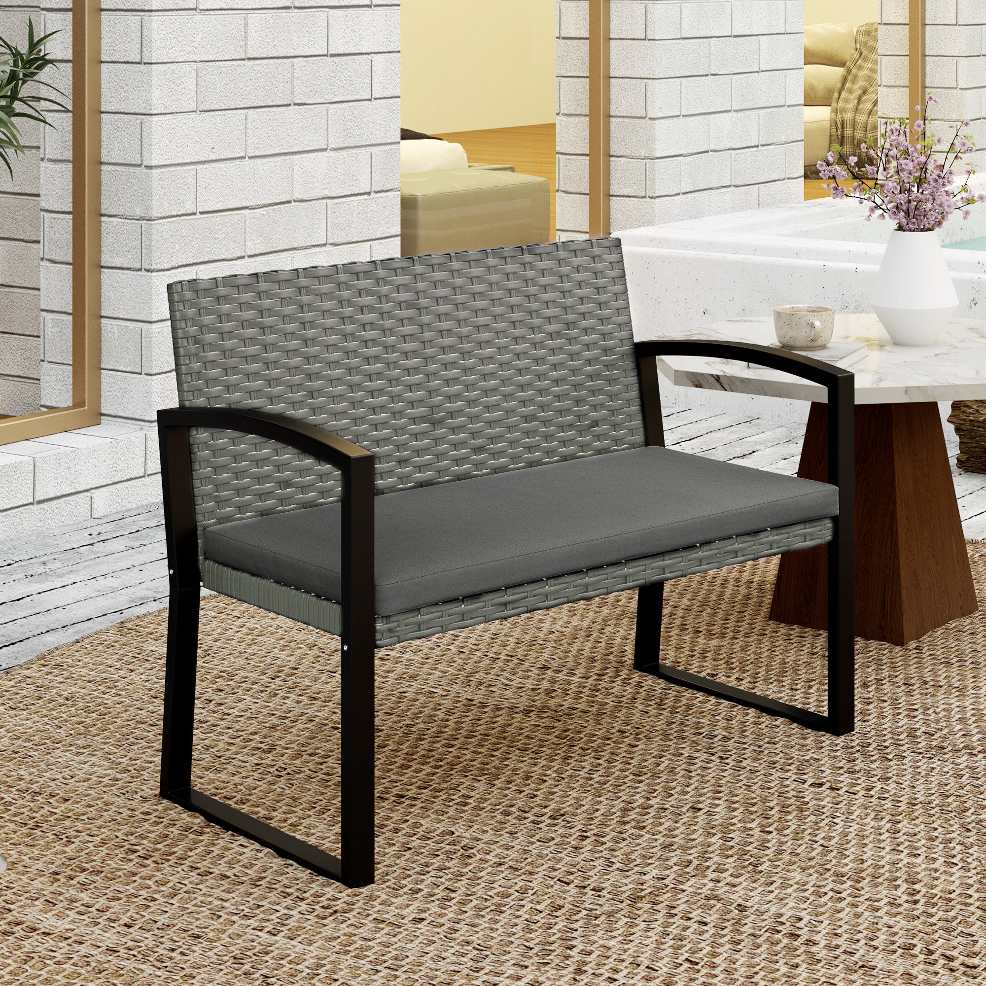 Banc de jardin résine tressée PE Outsunny - 7