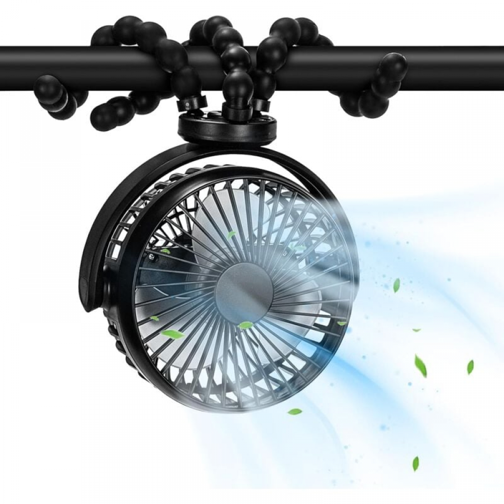 Wentylator do wózka, przenośny wentylator 40 godzin, mały wentylator obrotowy 360°, wentylator biurkowy 5200 mAh do sypialni