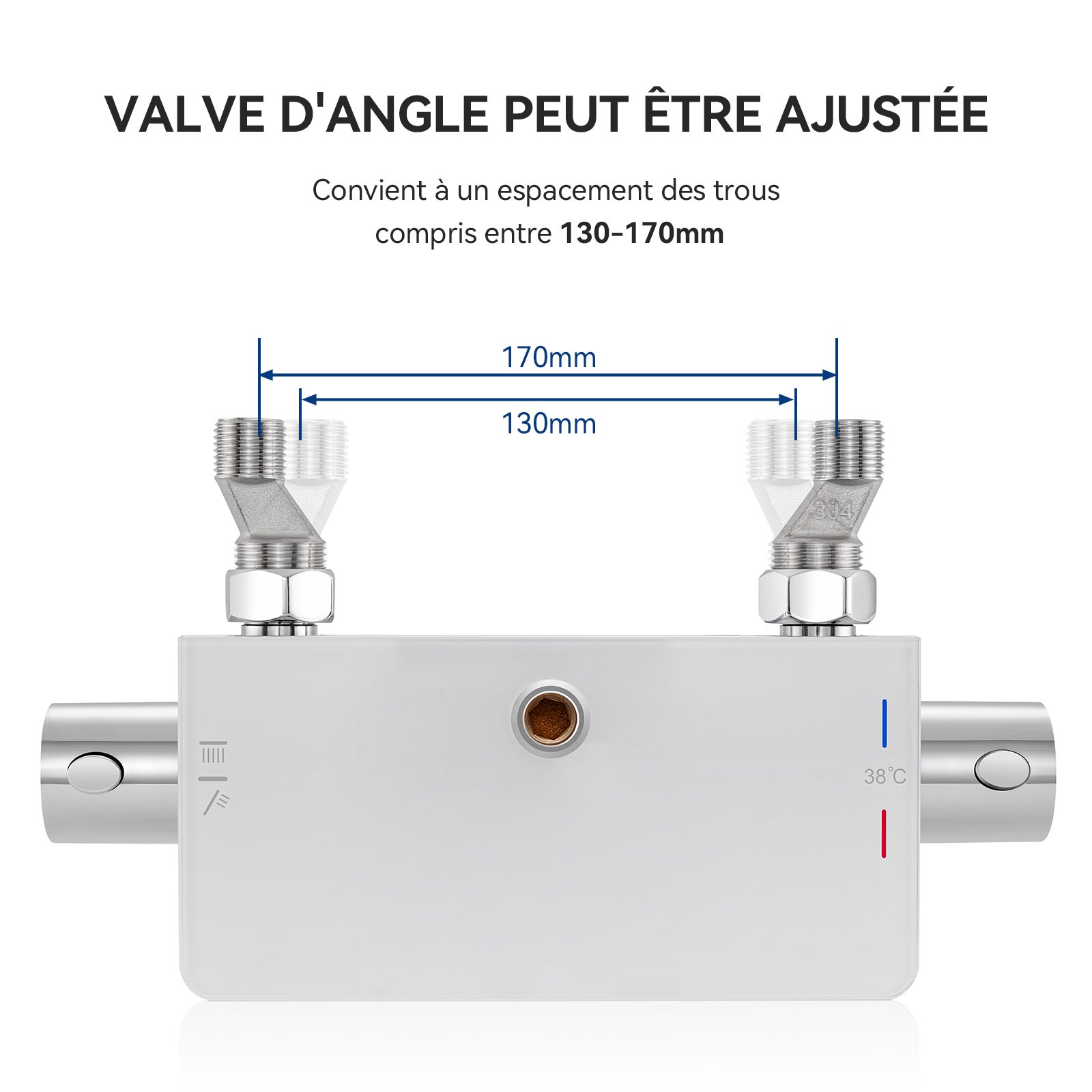 Colonne de douche thermostatique 38°C chromée avec tablette en verre trempé, douche pluie 12 pouces,douchette 3 jets, réglable en hauteur - 9