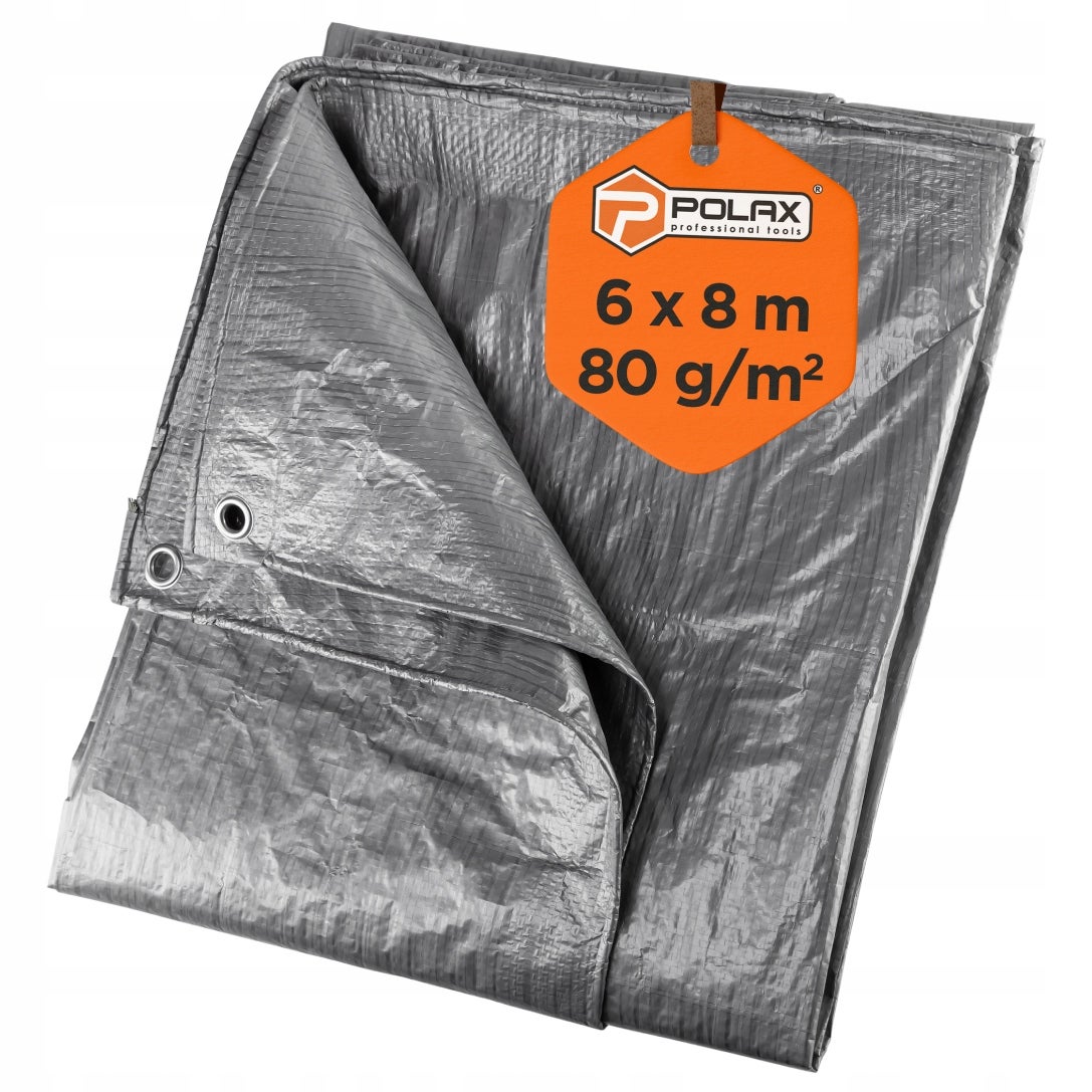 Plandeka Srebrno-Czarna 6x8m - 80g/m2 Wzmocniona Wodoodporna Oczka Polax