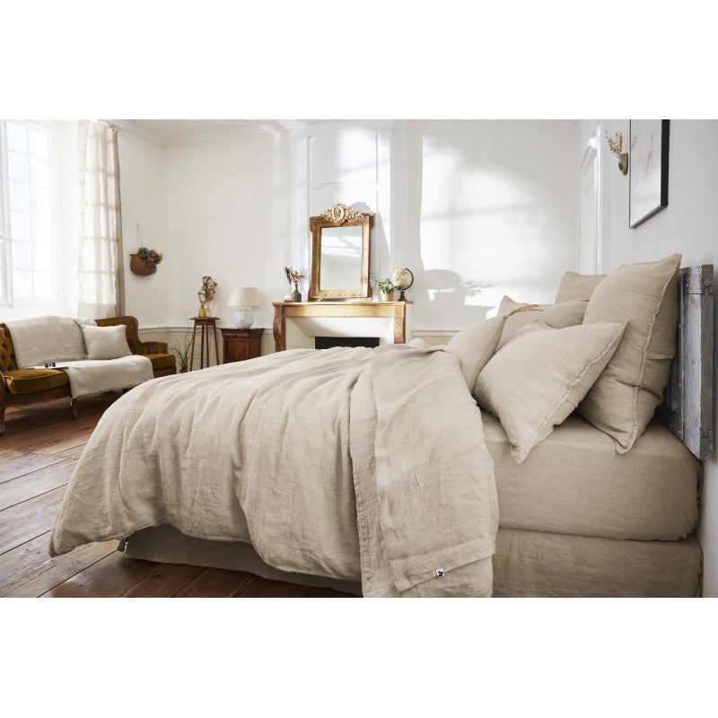 Drap housse 160 x 200 x 30 cm en lin lavé sable - LUISA - 5