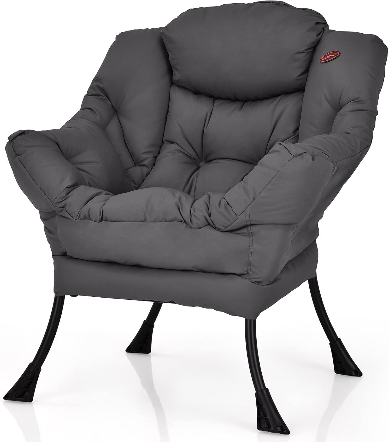 Skandynawski Fotel Salonowy, Wygodna Sofa Relaksacyjna, Podłokietniki, Kieszeń Boczna, 4 Stalowe Nóżki, do Salonu, 75 x 81 x 94,5 cm (Szary)