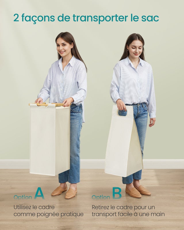 Panier à Linge, avec 3 Compartiments, Corbeille à Linge Sale, Capacité de 150 Litres, avec Étagère, 3 x 50 L, 94 x 33 x 78 cm, Blanc Crème - 7