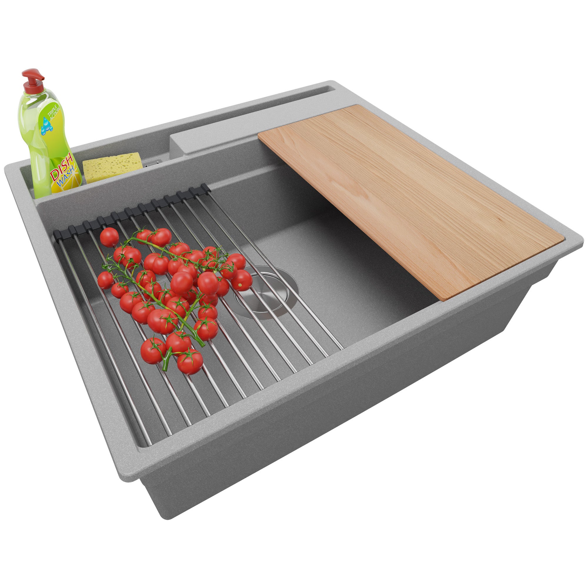 PRIMAGRAN Lavello Da Cucina Grigio 88x50cm, Lavandino Da Cucina A 1 Vasca Sifone Classico Accessori Lavabo Da Cucina Incasso Al Mobile 90cm 87006774