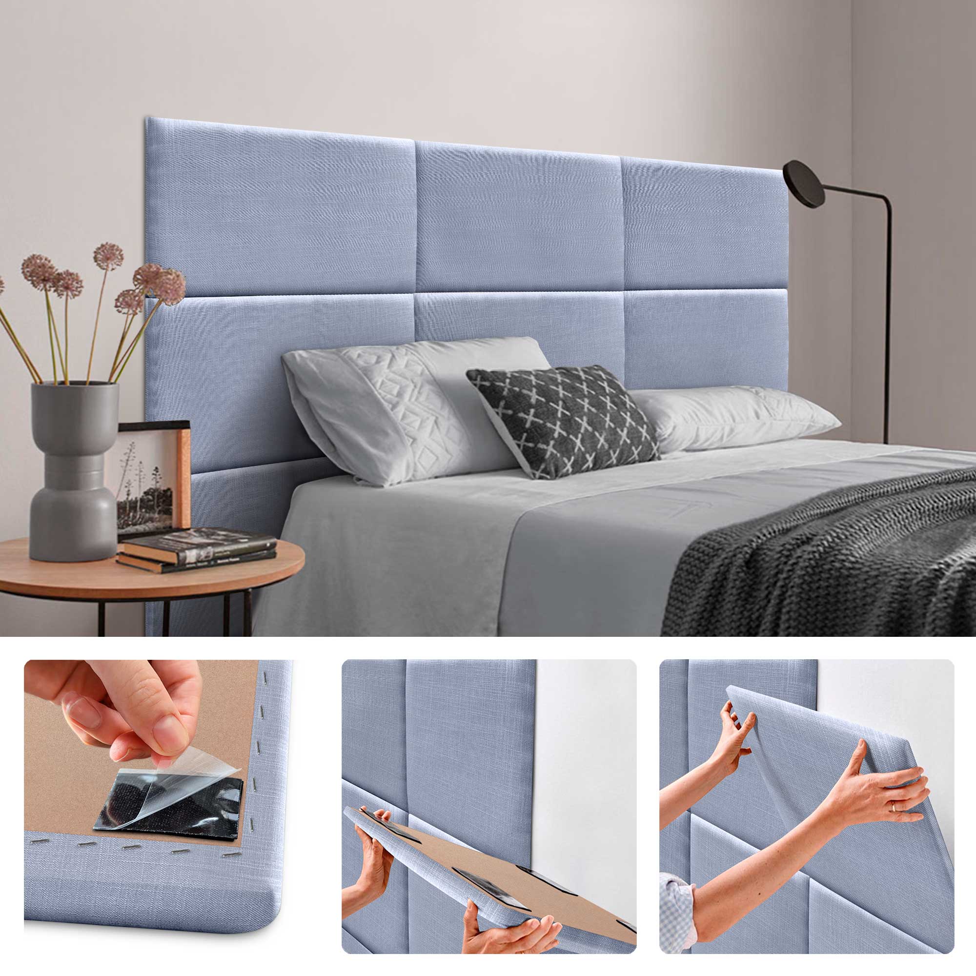 Panneau Muret Rembourré En Lin Autocollant – 50x40x4 Cm, Beige, Acoustique, Protection Tête De Lit