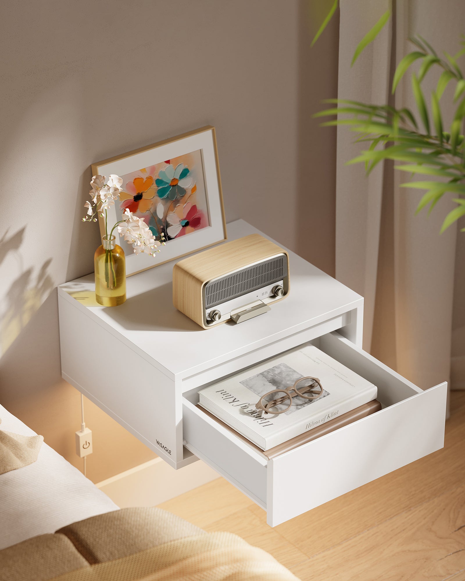 Tables de Chevet Suspendues, Lot de 2, Lumière 3 Couleurs, Étagère Murale Tiroir, 35 x 40 x 18 cm, Style Moderne, pour Chambre, Salon, Blanc Nuage - 3