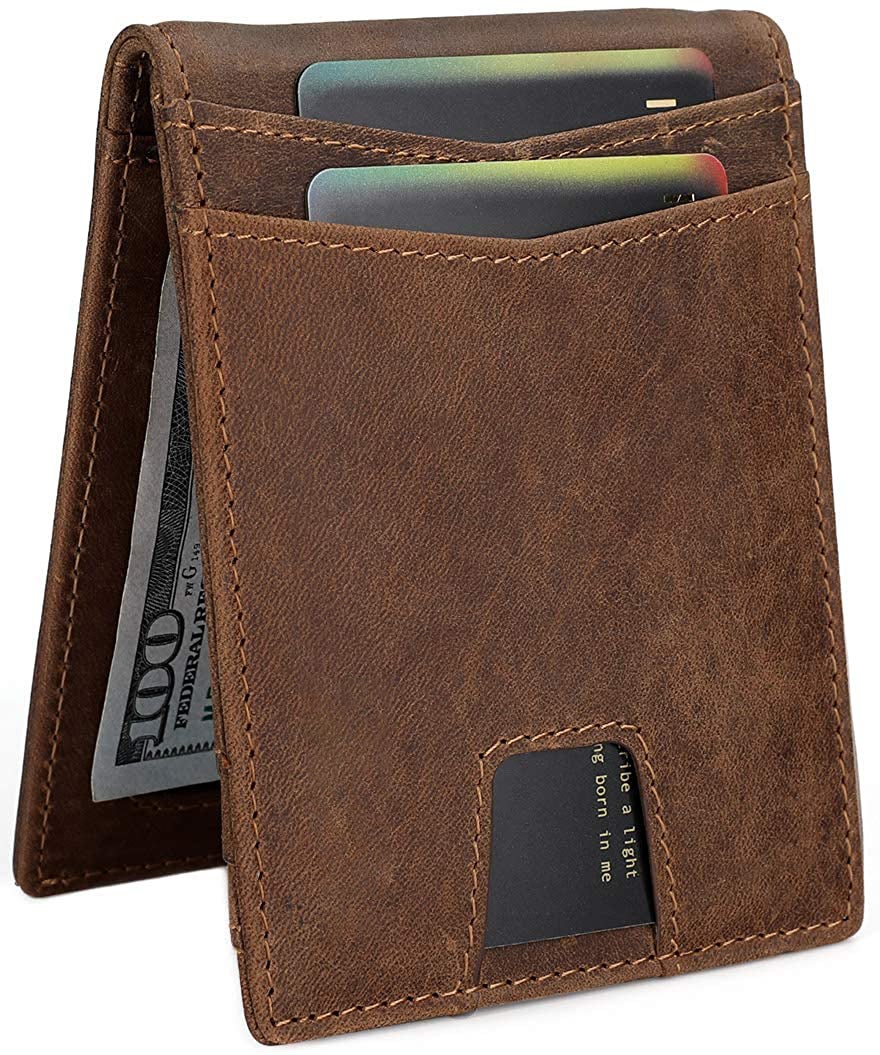 Porta Carte Di Credito Automatico Uomo Con Protezione RFID - In Acciaio Inox - Design Sottile Marrone - 3
