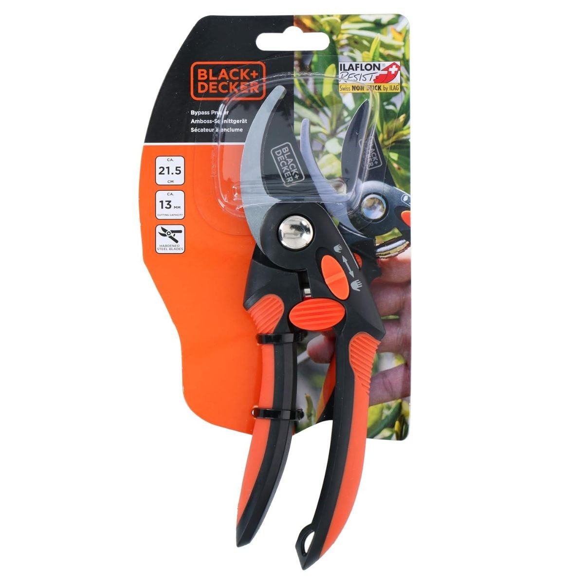 Sécateur Black+Decker - Capacité Coupe 14mm - Lame Acier Carbone - Poignée Soft Grip - 20cm