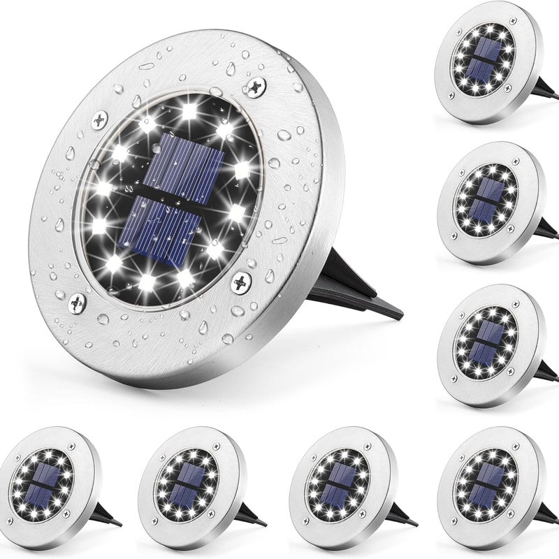 Zestaw solarnych lamp do wkopania ziemię ogrodu LED kolor biały wykonane stali nierdzewnej wodoodporne użytku zewnątrz ogrodu taras trawnik podwórko