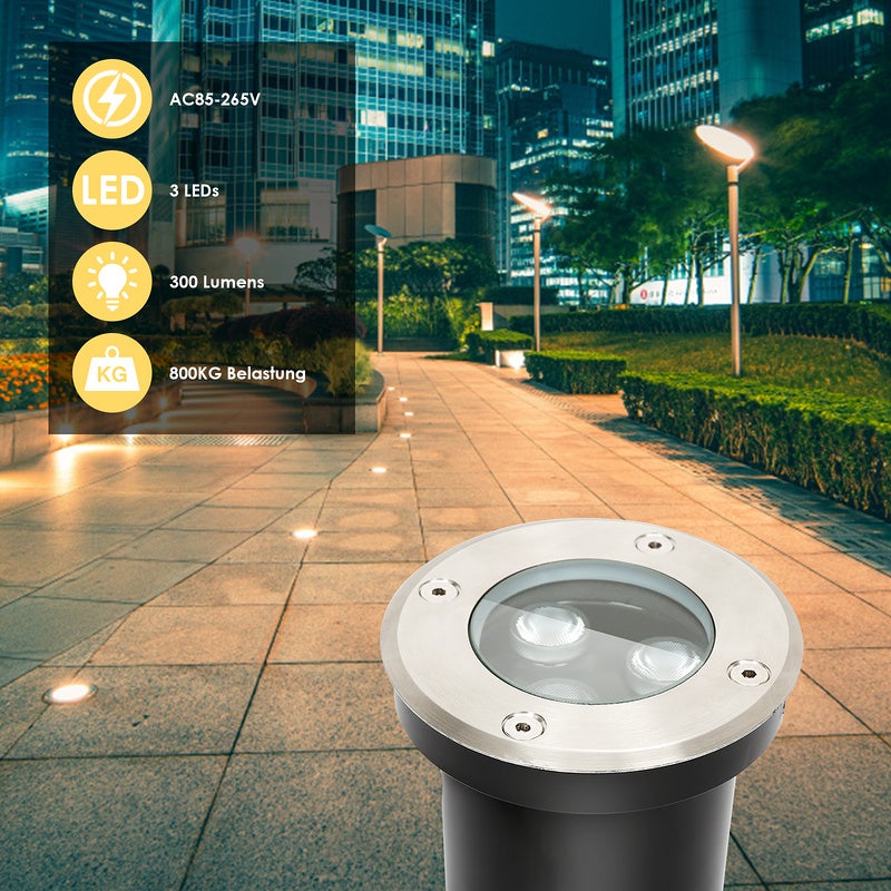 12x 3W Lumière enterrée sol spot IP65 extérieur lampe spots lampe LED blanc chaud - 3